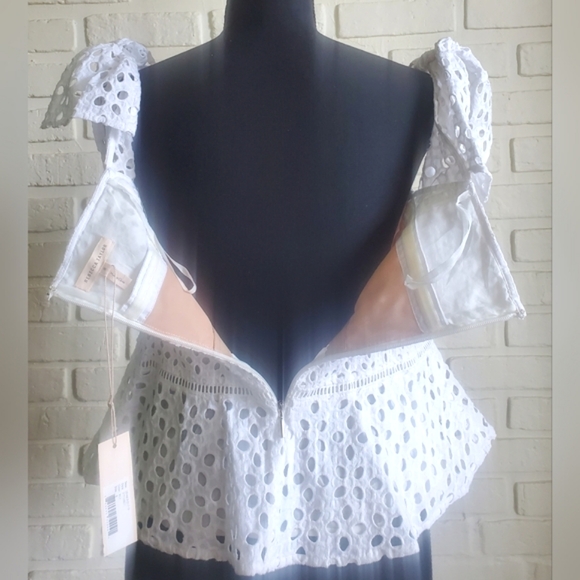 NWT Rebecca Taylor Amora Off The Shoulder Eyelet Lace Peplum Top White Size 8 - Picture 8 of 16